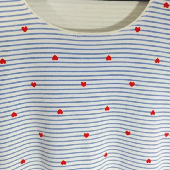 Karen Scott Nautical Hearts XL Tee T-shirt Blue Stripe Red Glitter Hearts - Picture 8 of 14